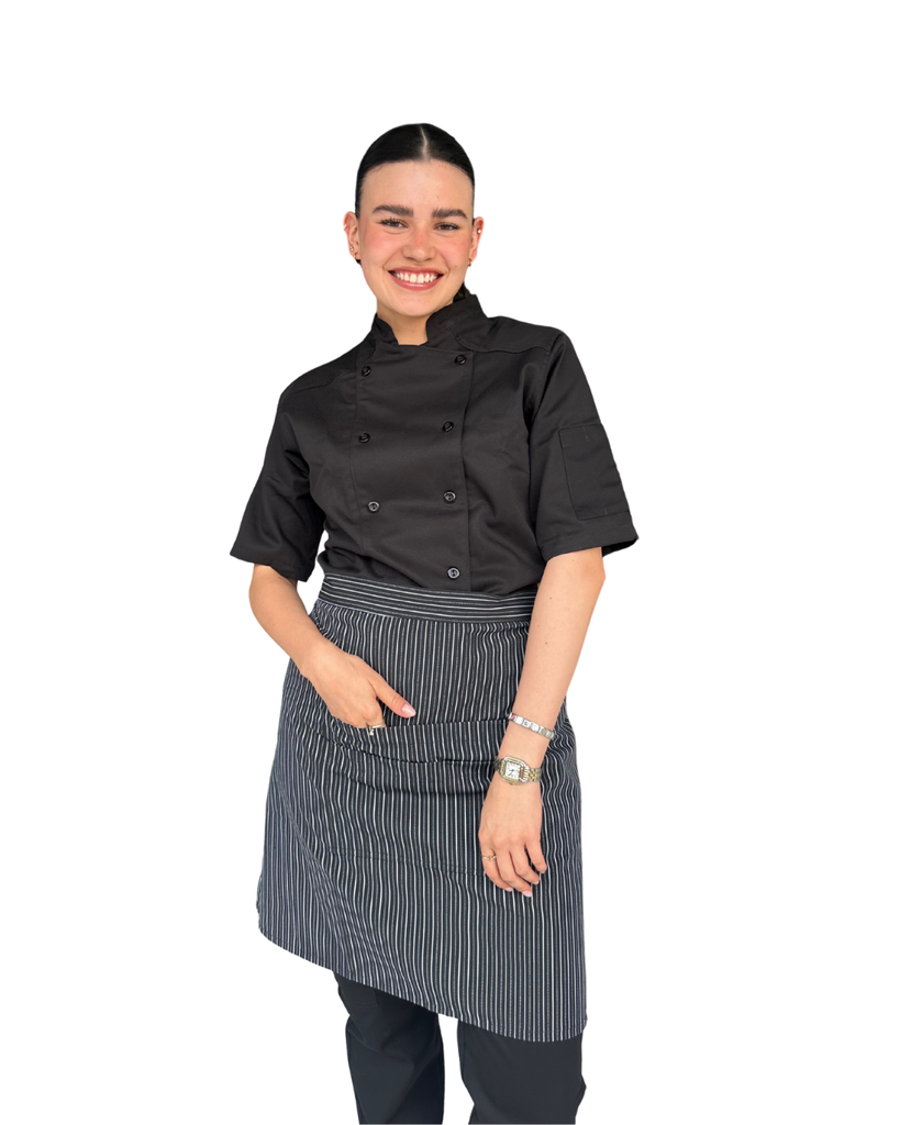 [R92304-010-M] zittro Medio mandil delantal chef Rayas. R92304-010